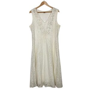 Reba Embroidered Beaded Lace Midi Dress XL Cream A-Line Boho Festival Western